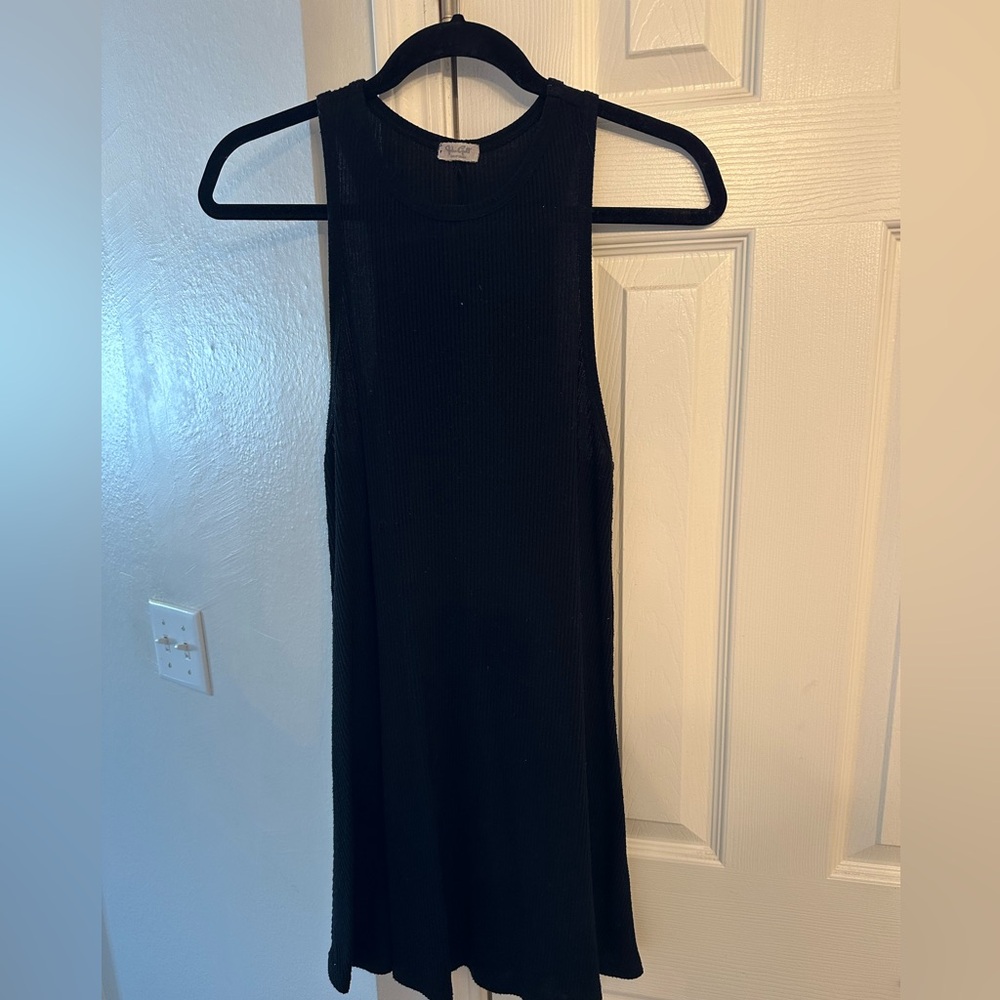 Ribbed Knit Black Sleeveless Dress